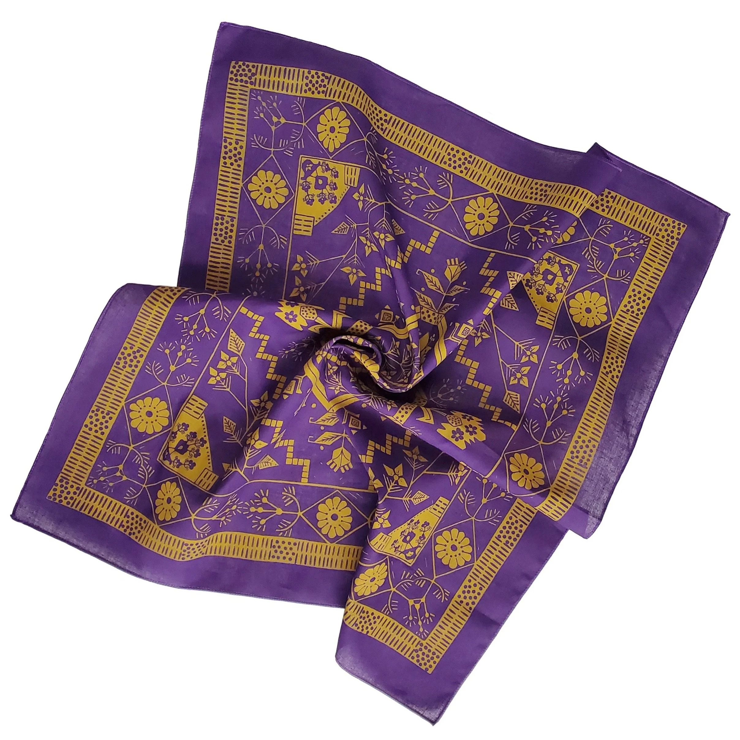 Geometric floral bandana with block printed pattern - cotton Geometric floral bandana with block printed pattern - cotton